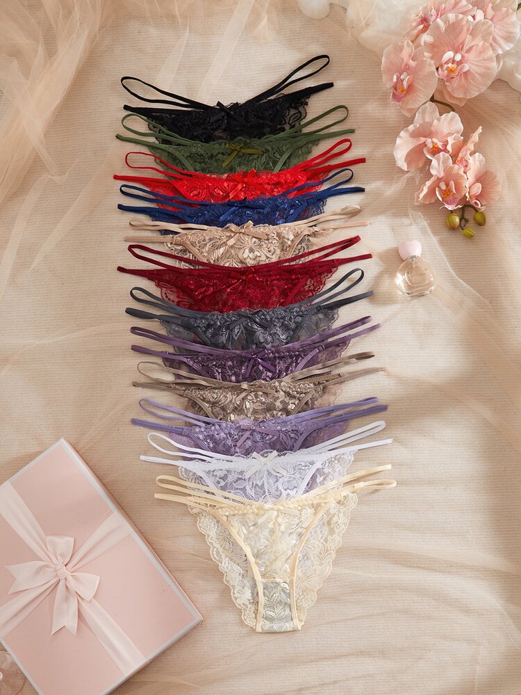 Snug Zone 12pcs Lace Sexy Women's Triangle Panties, Simple Comfortable Underwear, Romantic - Multicolor - View 1