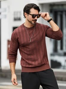 Marcello Vane 男士秋冬圓領長袖休閒百搭毛衣，中性風格，情侶穿搭，辦公通勤秋季，最佳節日禮物 - 彩色 - 查看 4