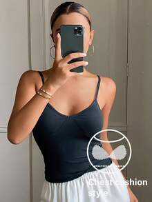 DAZY Women's Simple Versatile Camisole Tank Top For Daily Wear - Navy Blue - View 3