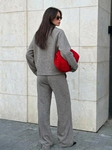 DAZY Women's Solid Color Zip-Up Hoodie And Pants Pajama Set Fall - Grey - View 2