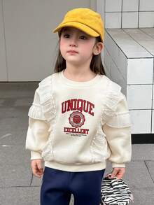 Dazy Kids Infant/Toddler (Girl) Round Neck Ruffle Trim Long Sleeve Autumn/Winter Sweatshirt - Apricot - View 8