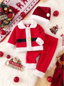 Cozy Pixies Color-Block Winter Top And Trousers Two Pieces Set For Infants And Toddlers-Suitable For Christmas; New Autumn Arrival. Baby Newborn - Red and White - View 2