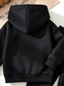 2 PCS/Set Baby Girls Clothes Daddy Heart Letter Print Long Sleeve Hoodie And Jogger Pants Set Fall Winter Slogan Tracksuit Outfit Black And Red - Black - View 5