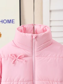 SHEIN 少女冬季甜美風米色立領燈芯絨加厚棉襖，對比內裡、鈕扣開合加厚外套 - 淺粉色 - 查看 11