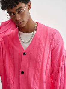 TOKVUE Men's Cable Knit Long Sleeve Single-Breasted Casual Cardigan - Hot Pink - View 5