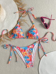 Swim Vcay 2026春夏多彩貝殼細肩帶掛脖綁側高衩丁字褲比基尼泳衣2件套女款 - 彩色 - 查看 4