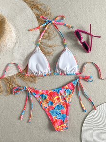Swim Vcay 2026春夏多彩貝殼細肩帶掛脖綁側高衩丁字褲比基尼泳衣2件套女款 - 彩色 - 查看 5