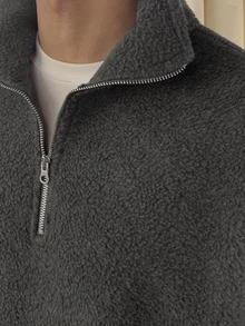 DAZY Men's Thermal Lined Polar Fleece Dark Gray Half-Zip Pullover Sweatshirt And Elastic Waist Cuffed Sweatpants Set, Autumn/Winter Hoodies - Dark Grey - View 6