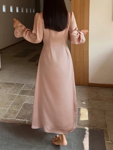 DAZY 女款素色百褶休閒居家睡裙 秋季 - 粉色 - 查看 2