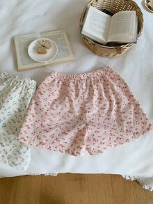 DAZY 2PCS Women Sleep Bottoms Lounge Pink And Red White Floral Casual Cute - Multicolor - View 15