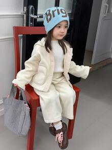 Dazy Kids Set Jaket Fleece Lengan Panjang Gaya Korea untuk Bayi Perempuan (Musim Gugur/Dingin) - Aprikot - View 4
