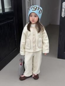 Dazy Kids Set Jaket Fleece Lengan Panjang Gaya Korea untuk Bayi Perempuan (Musim Gugur/Dingin) - Aprikot - View 6