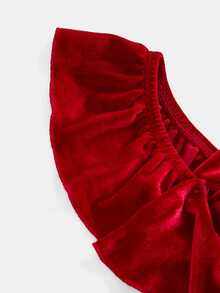 SHEIN Teen Girl Teen Girls Elegant Red Velvet Ruffle Pleated Ribbon Dress, Long Mermaid Hem, For Party, New Year, Christmas Autumn - Red - View 5