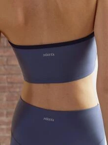 Nöista Part Of A Set, Activewear Halter Top With Contrast Color And Buttons On The Front, Perfect Confort For Casual Looks In Fall Winter, Barre, Yoga, Gym  - Blue - View 7