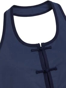 Nöista Part Of A Set, Activewear Halter Top With Contrast Color And Buttons On The Front, Perfect Confort For Casual Looks In Fall Winter, Barre, Yoga, Gym  - Blue - View 11