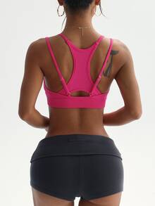 StreetHx Seamless Knit Women's Sports Bra Gym Activewear Hot Pink Fall Sporty Modest - Hot Pink - View 5