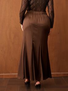 Roveilla Plus High Waist Mermaid Hem Skirt - Brown - View 2