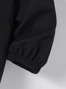 SHEIN 1件青少年休閒極簡風貼袋連帽夾克，寬鬆舒適外套，適合秋季日常穿著、旅行、派對與攝影，白色 - 黑色 - 查看 6