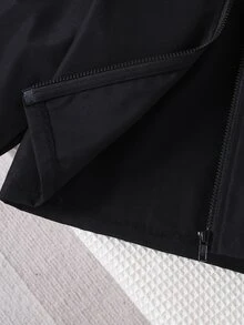 SHEIN 1件青少年休閒極簡風貼袋連帽夾克，寬鬆舒適外套，適合秋季日常穿著、旅行、派對與攝影，白色 - 黑色 - 查看 8