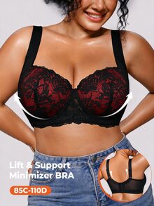 DesireSculpt Sexy Lace Plus Size Comfortable Seamless Push-Up Adjustable Underwire Bra, 1pc - Multicolor - View 1
