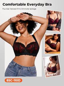 DesireSculpt Sexy Lace Plus Size Comfortable Seamless Push-Up Adjustable Underwire Bra, 1pc - Multicolor - View 8