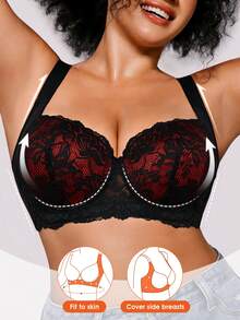 DesireSculpt Sexy Lace Plus Size Comfortable Seamless Push-Up Adjustable Underwire Bra, 1pc - Multicolor - View 5
