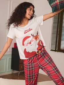 Chillnights Christmas Print Tee & Tartan Pants PJ Set - Multicolor - View 4