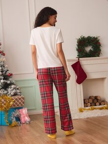 Chillnights Christmas Print Tee & Tartan Pants PJ Set - Multicolor - View 2