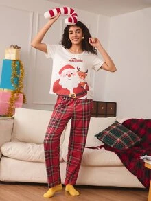 Chillnights Christmas Print Tee & Tartan Pants PJ Set - Multicolor - View 3