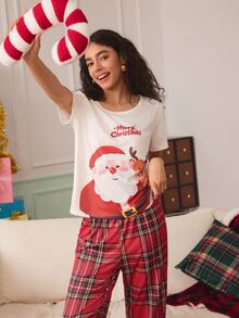Chillnights Christmas Print Tee & Tartan Pants PJ Set - Multicolor - View 1