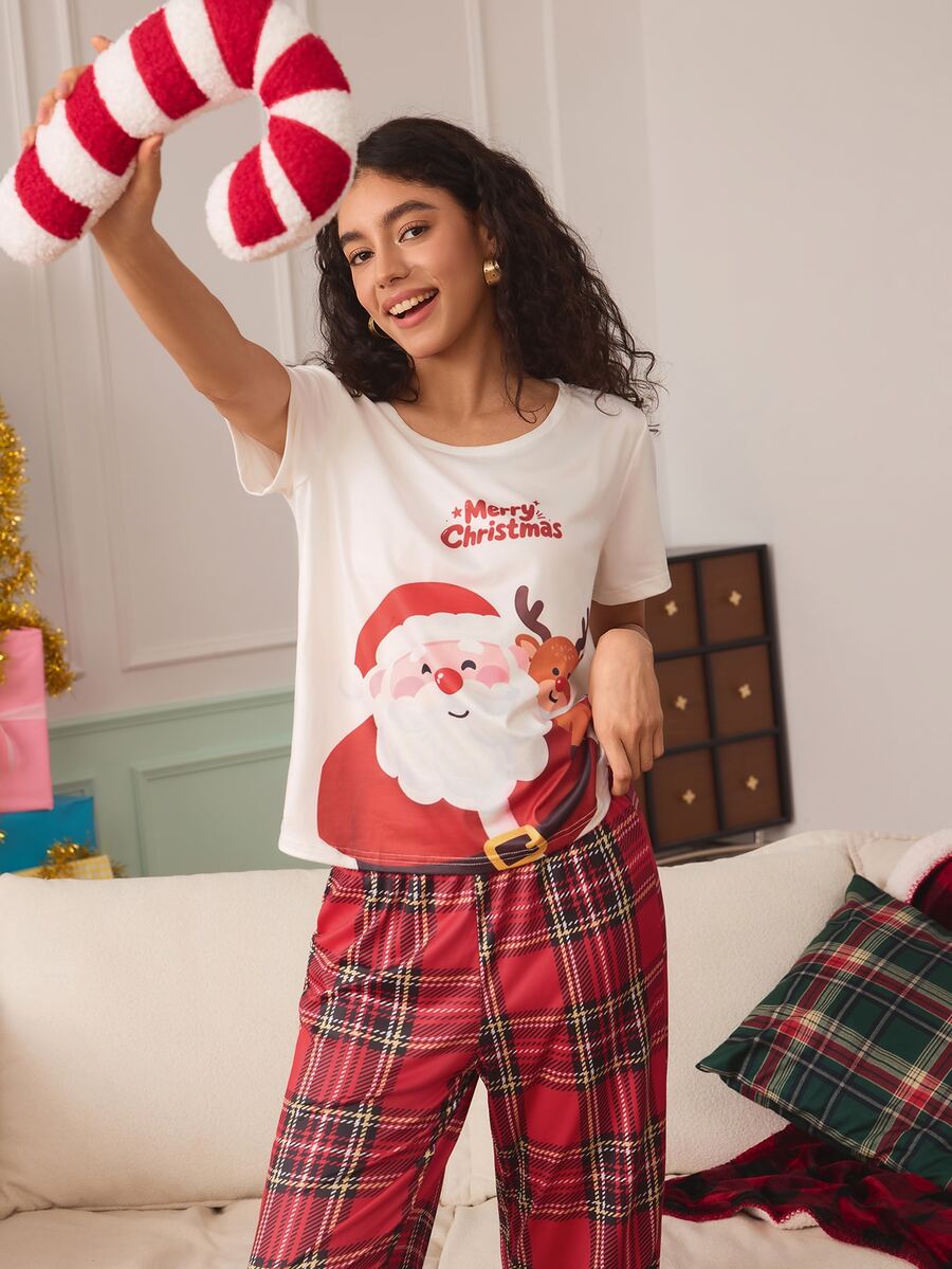 Chillnights Christmas Print Tee & Tartan Pants PJ Set - Multicolor - View 1