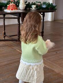 Dazy Kids Infant (Girl) Round Neck Polka Dot Korean Style Long Sleeve Autumn/Winter Sweater - Mint Green - View 2