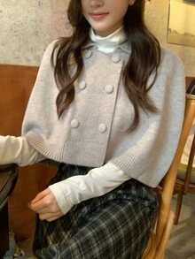 DAZY Women's Solid Color Double-Breasted Casual Versatile Everyday Sweater Fall - Grey - View 4