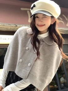 DAZY Women's Solid Color Double-Breasted Casual Versatile Everyday Sweater Fall - Grey - View 5