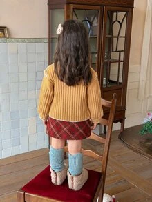 Dazy Kids Infant/Toddler (Girl) Autumn/Winter Long Sleeve Colorblock 3D Korean Style Versatile Cardigan - Khaki - View 8