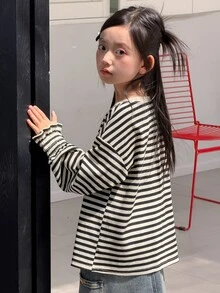Dazy Kids Tween Girl Striped Casual Daily Long Sleeve T-Shirt Fall - Beige - View 8