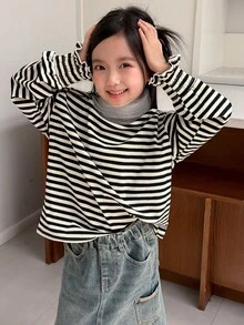 Dazy Kids Tween Girl Striped Casual Daily Long Sleeve T-Shirt Fall - Beige - View 4