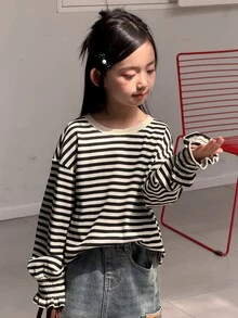 Dazy Kids Tween Girl Striped Casual Daily Long Sleeve T-Shirt Fall - Beige - View 6