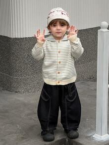 DAZY Baby Boy Striped Korean Style Cardigan, Autumn/Winter - Baby Blue - View 7