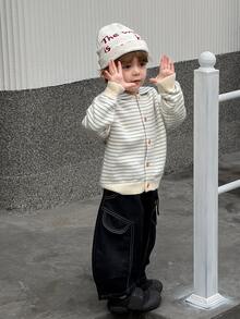 DAZY Baby Boy Striped Korean Style Cardigan, Autumn/Winter - Baby Blue - View 5