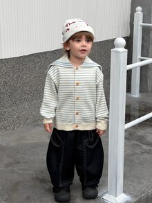 DAZY Baby Boy Striped Korean Style Cardigan, Autumn/Winter - Baby Blue - View 3