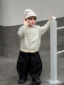 DAZY Baby Boy Striped Korean Style Cardigan, Autumn/Winter - Baby Blue - View 8