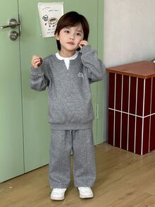 Dazy Kids Infant Boys' Crew Neck Colorblock 2 In 1 Sweatshirt And Long Pants 2 Pieces Set - Grey - View 5