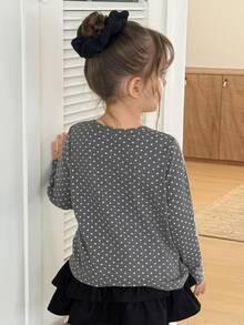 Hapijoa Young Girl Polka Dot Casual Daily Long Sleeve T-Shirt - Grey - View 2
