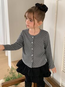 Hapijoa Young Girl Polka Dot Casual Daily Long Sleeve T-Shirt - Grey - View 8