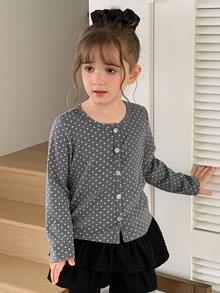 Hapijoa Young Girl Polka Dot Casual Daily Long Sleeve T-Shirt - Grey - View 6