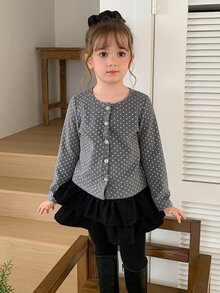 Hapijoa Young Girl Polka Dot Casual Daily Long Sleeve T-Shirt - Grey - View 3