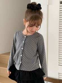 Hapijoa Young Girl Polka Dot Casual Daily Long Sleeve T-Shirt - Grey - View 9