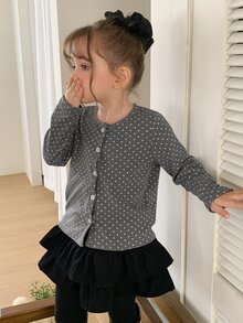 Hapijoa Young Girl Polka Dot Casual Daily Long Sleeve T-Shirt - Grey - View 5