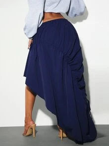 Denimoi Falda con Dobladillo Asimétrico y Cordón Ajustable Estilo Callejero de Moda - Azul - Ver 5